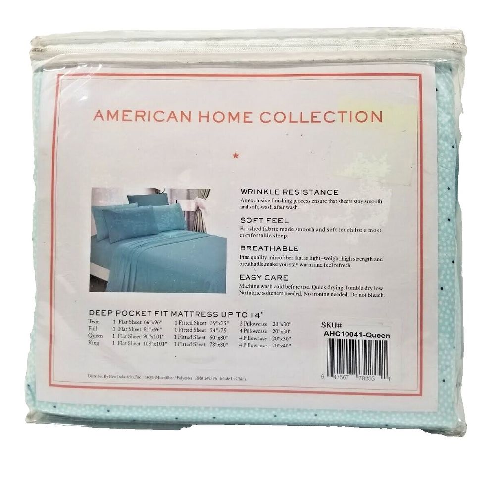 American Home Collection 6 piece Sheet Set Ice Blue Queen Size